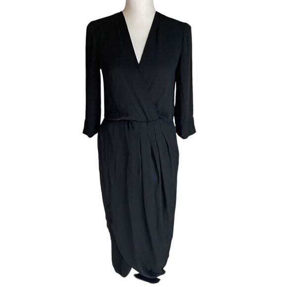 Amanda Uprichard Black Timeless Wrap Dress Size Small NWT - Picture 2 of 9